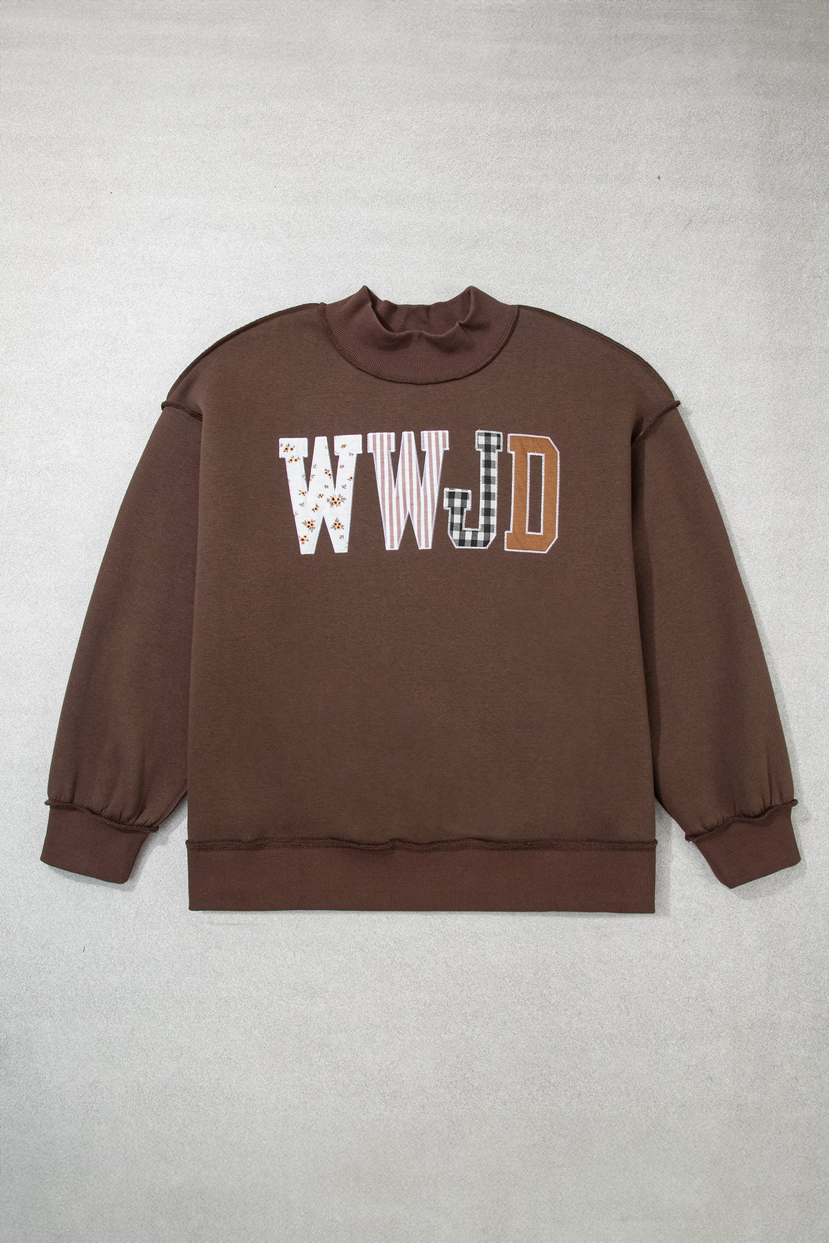 Gray WWJD Mix Pattern Letter Graphic Exposed Seam Loose Plus Size Sweatshirt