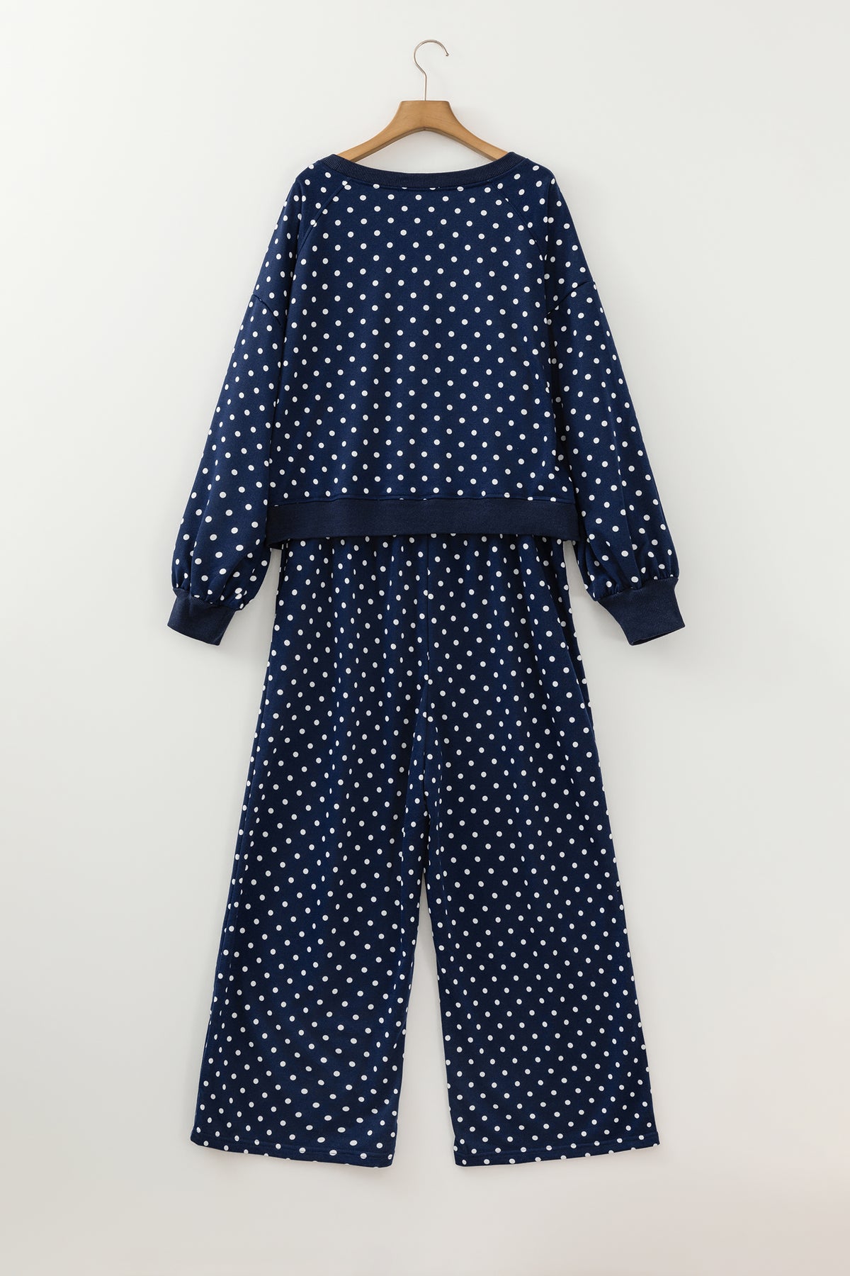 Brown Polka Dot Round Neck Long Sleeve Plus Size Set