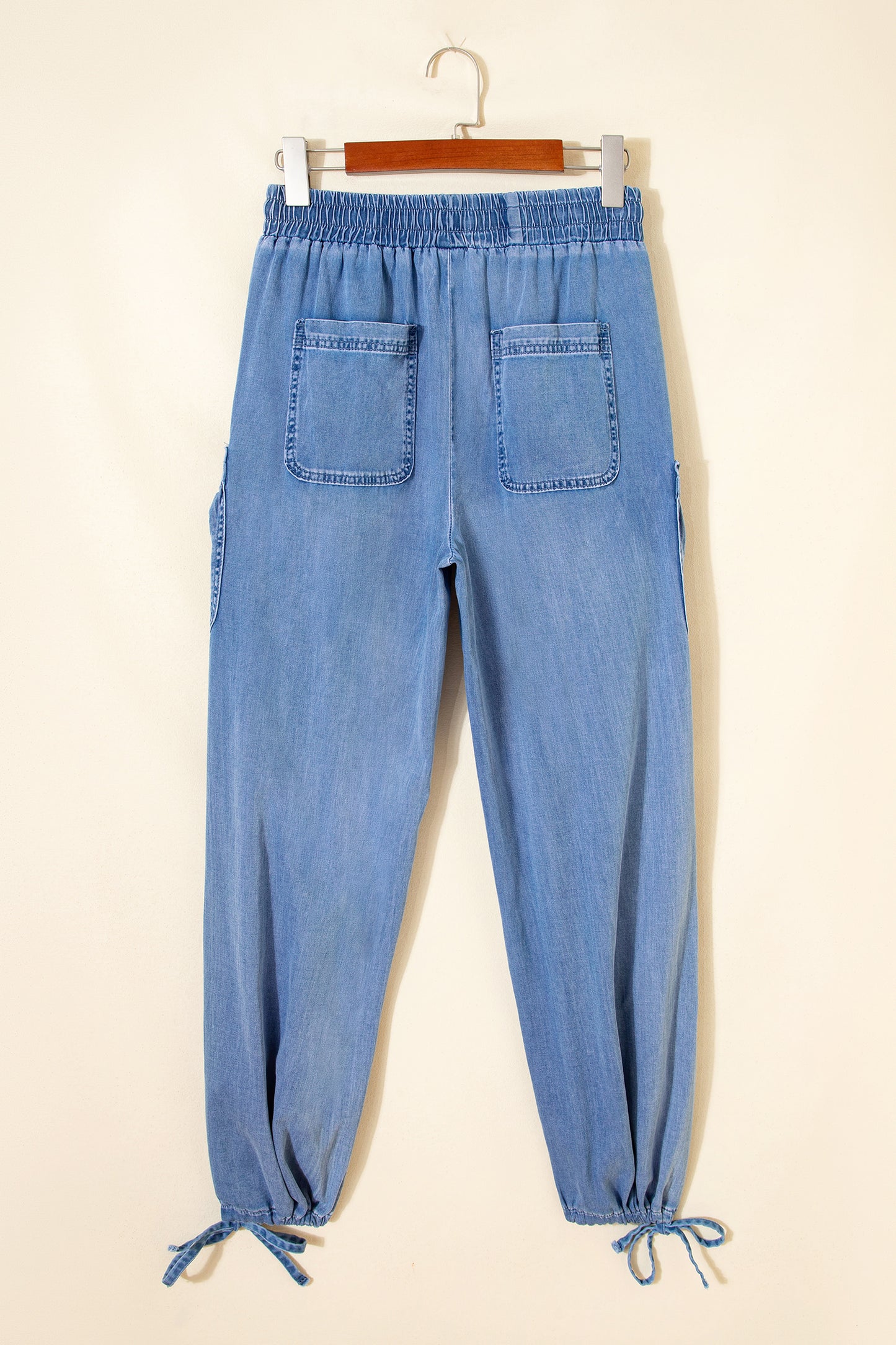 Beau Blue Drawstring Elastic Waist Pocketed Loose Denim Pants