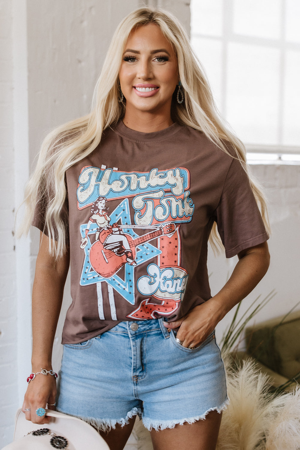 Coffee Honky Tonk Honey Graphic Crew Neck  Tee