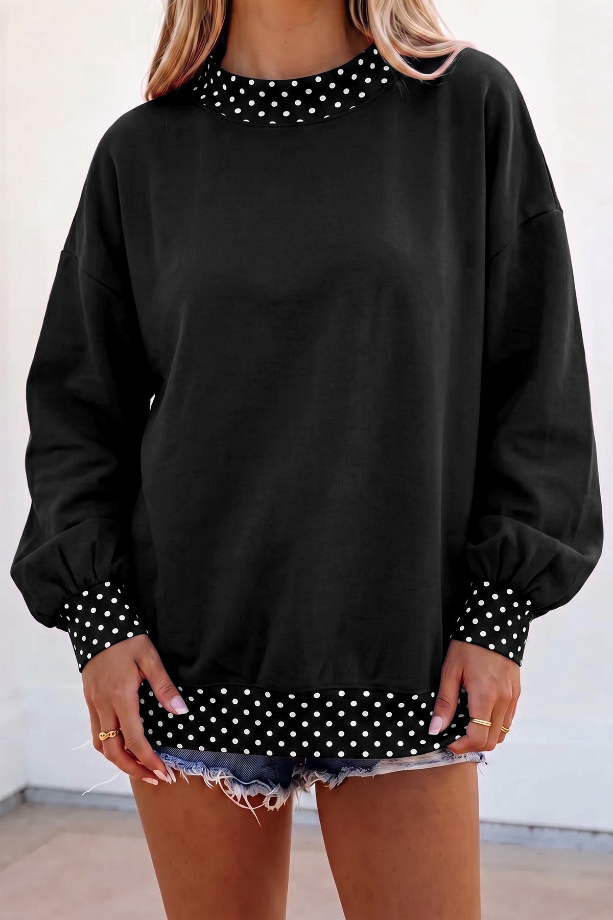 Orange Colorblock Polka Dot Contrast Trim Oversized Sweatshirt