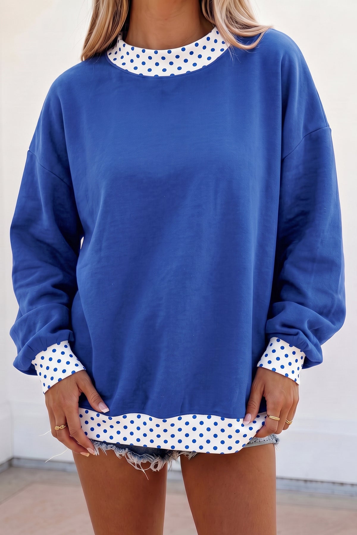 Orange Colorblock Polka Dot Contrast Trim Oversized Sweatshirt
