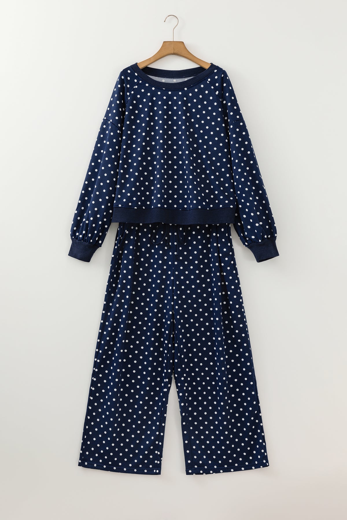 Brown Polka Dot Round Neck Long Sleeve Plus Size Set