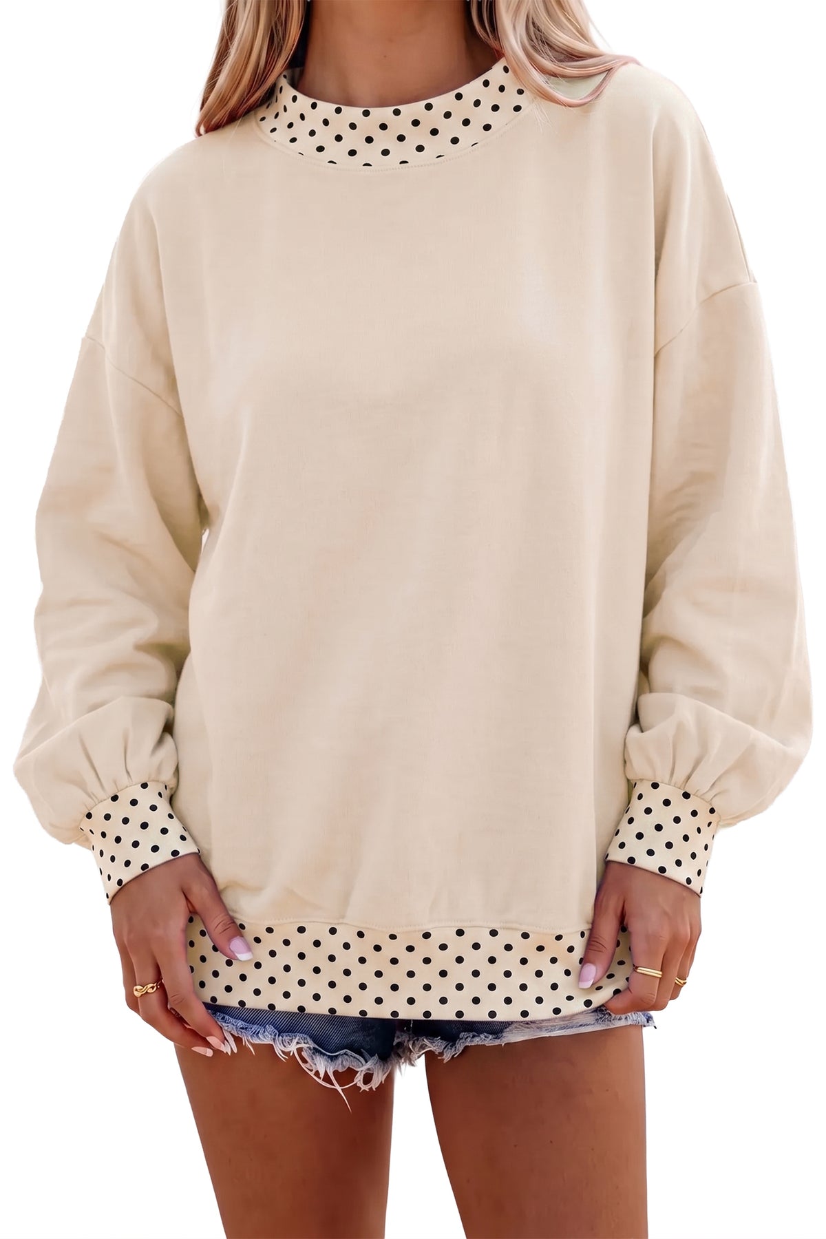 Orange Colorblock Polka Dot Contrast Trim Oversized Sweatshirt