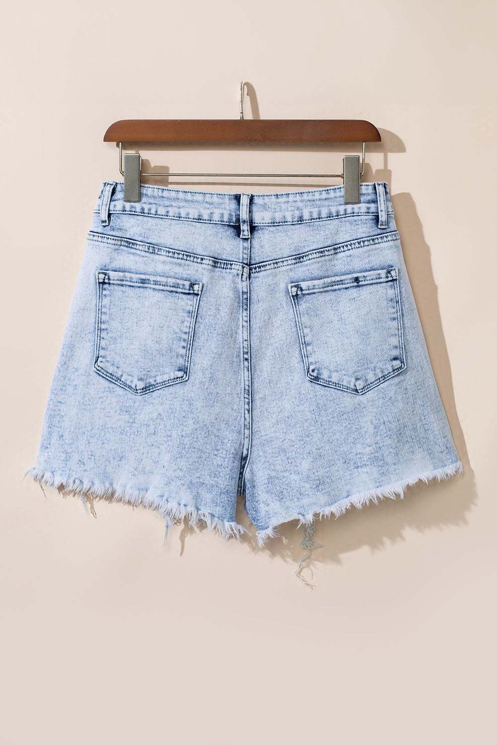 Acid Wash Crossed Raw Edge Denim Shorts