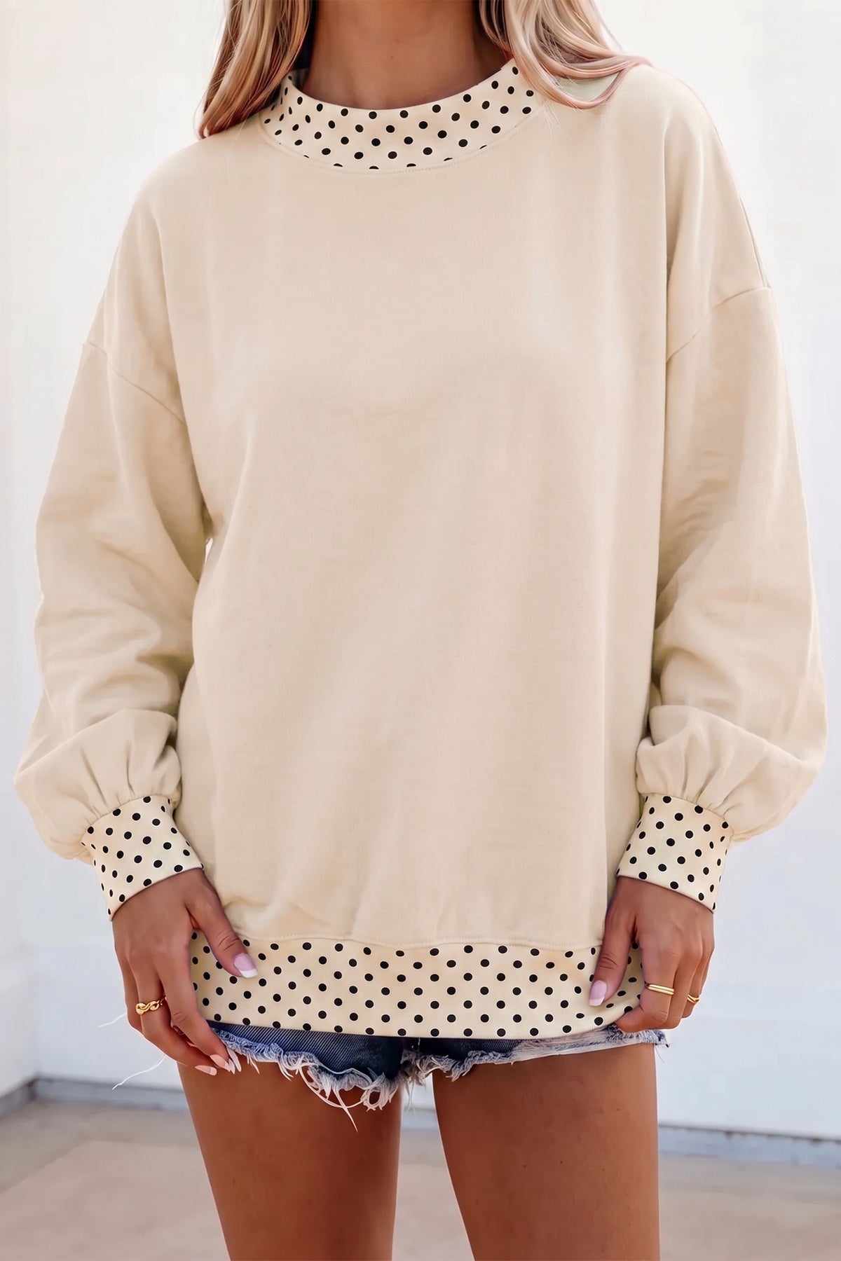 Orange Colorblock Polka Dot Contrast Trim Oversized Sweatshirt