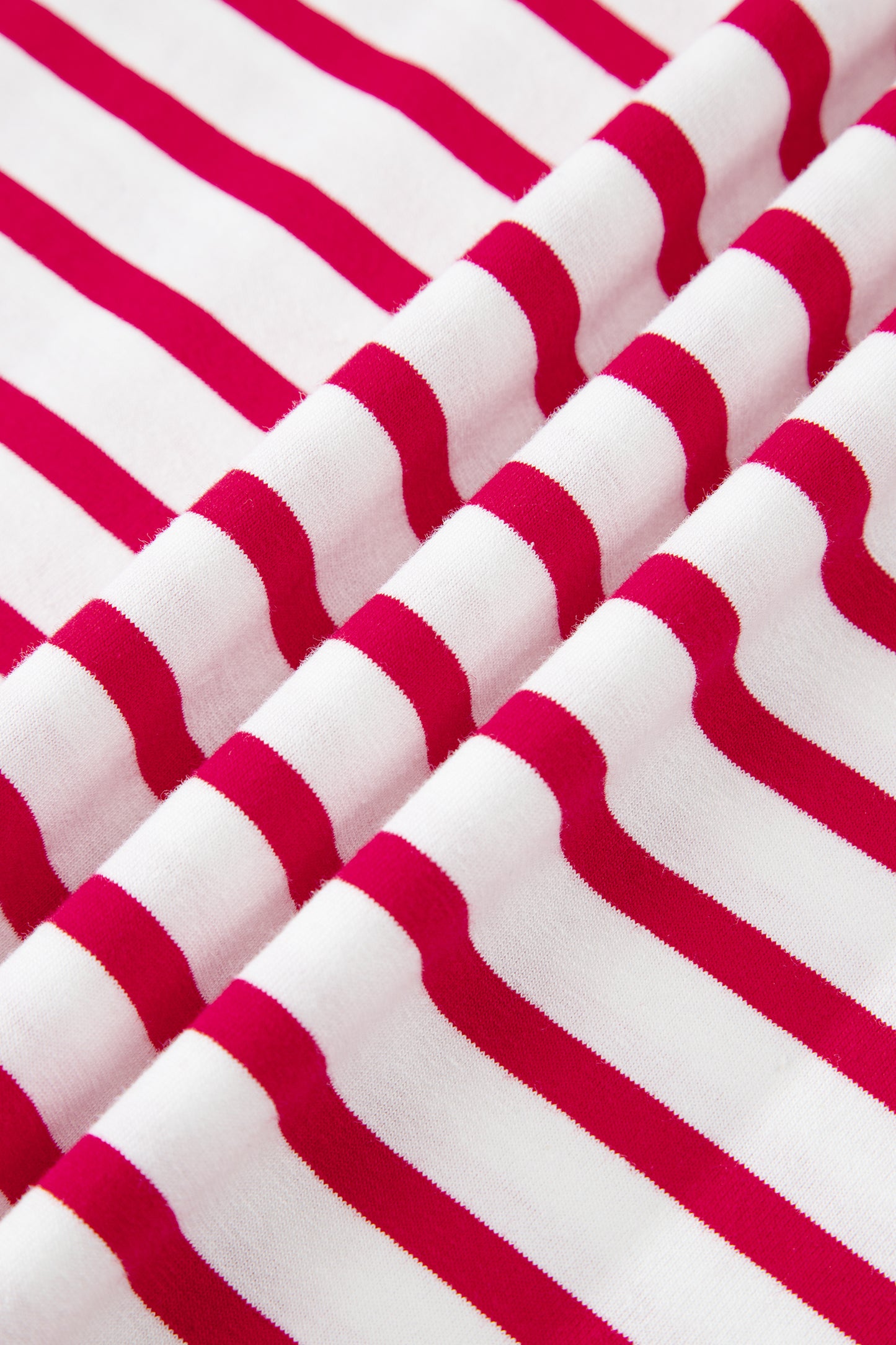 Red Stripe Scalloped Trim Round Neck T Shirt