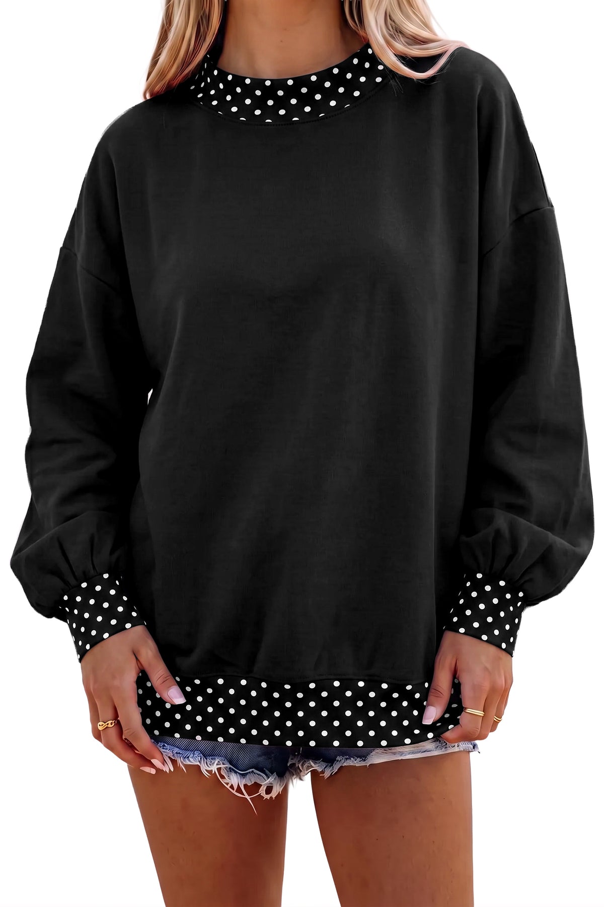 Orange Colorblock Polka Dot Contrast Trim Oversized Sweatshirt