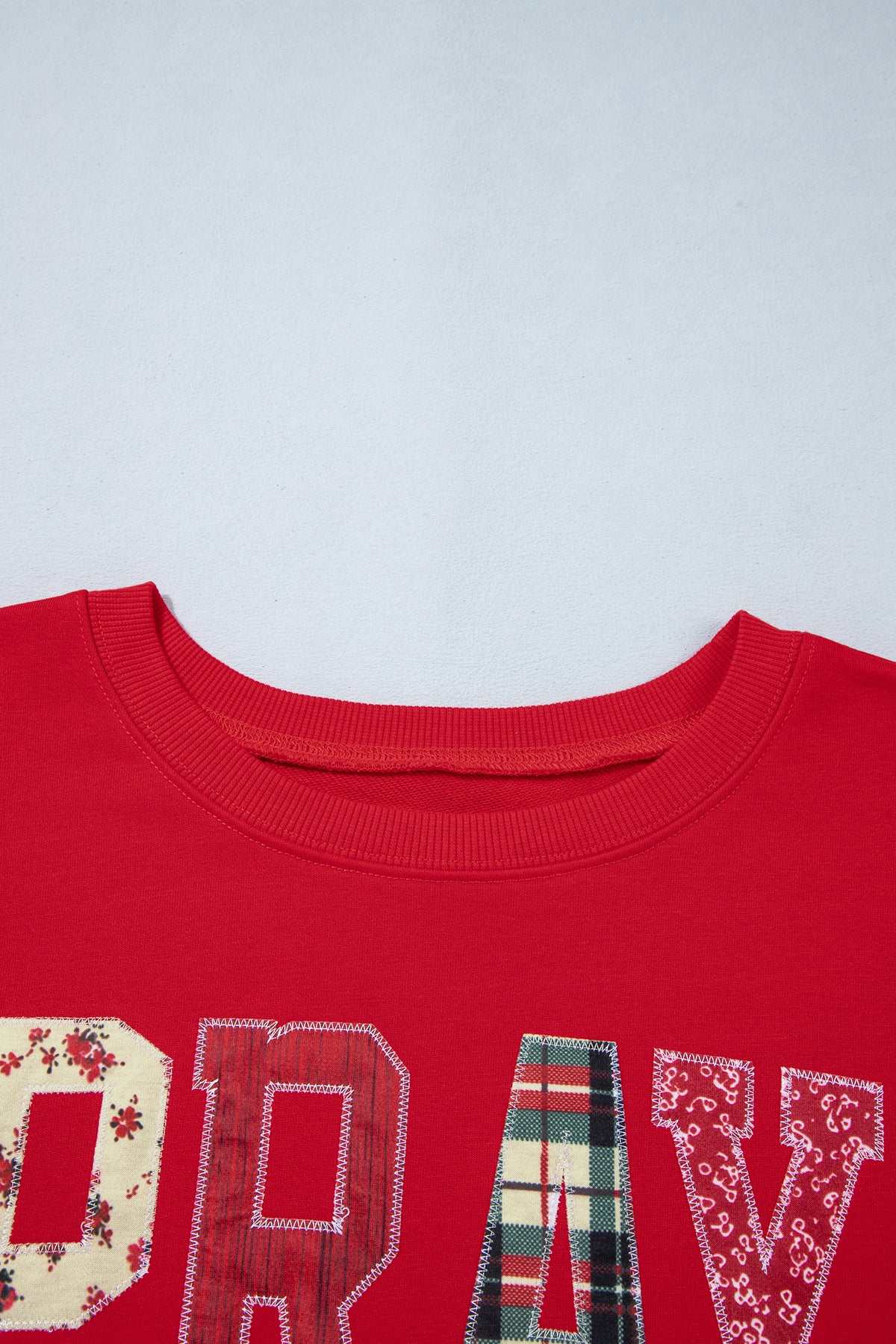 Coffee PRAY Letter Patchwork Round Neck Long Sleeve Plus Size Sweatshirt