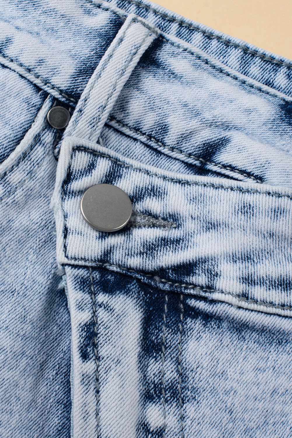 Acid Wash Crossed Raw Edge Denim Shorts